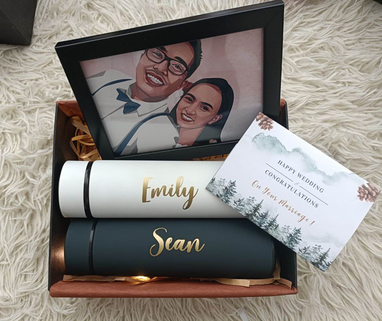 Couple Cartoon Art Picture in Frame Gift Set